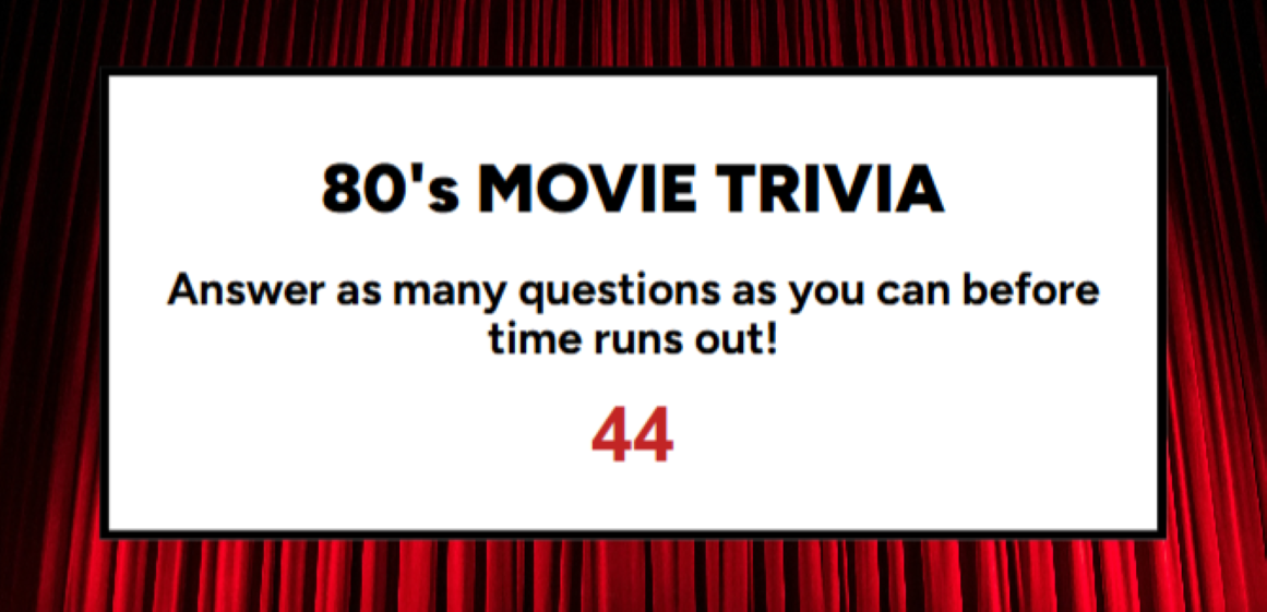 movie screen with the words 80's movie trivia 